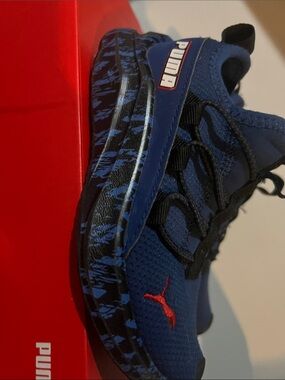 Puma Kids Blue Sneakers with Black and Red Accents